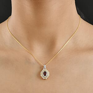 D'Joy AAA Ouro Fino Rubellite and Moissanite 1.50 ctw Starburst Majesty Pendant Necklace in 18K Vermeil Yellow Gold Over Sterling Silver 20 Inches
