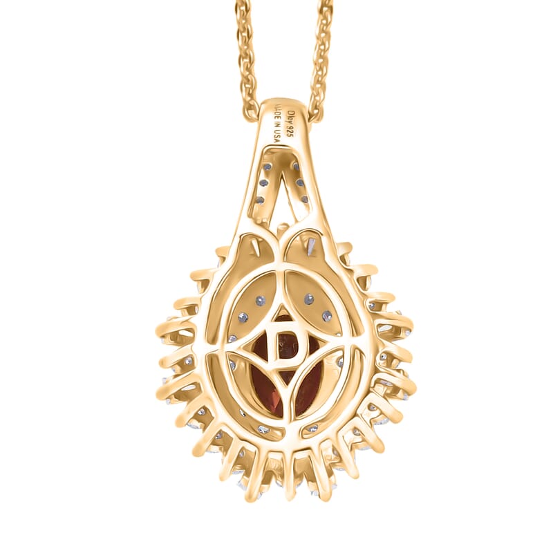 D'Joy AAA Ouro Fino Rubellite and Moissanite 1.50 ctw Starburst Majesty Pendant Necklace in 18K Vermeil Yellow Gold Over Sterling Silver 20 Inches