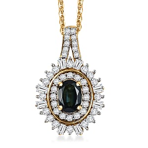 D'Joy AAA Monte Belo Indicolite and Moissanite 1.30 ctw Starburst Majesty Pendant Necklace in 18K Vermeil Yellow Gold Over Sterling Silver 20 Inches