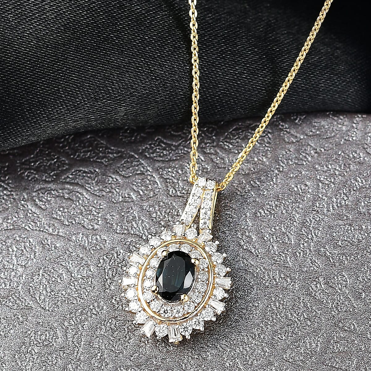 D'Joy AAA Monte Belo Indicolite and Moissanite 1.30 ctw Starburst Majesty Pendant Necklace in 18K Vermeil Yellow Gold Over Sterling Silver 20 Inches image number 1