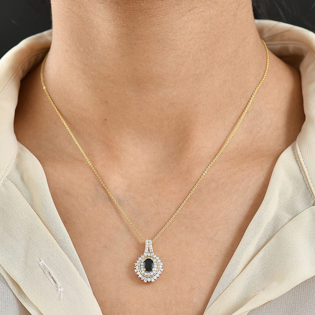 D'Joy AAA Monte Belo Indicolite and Moissanite 1.30 ctw Starburst Majesty Pendant Necklace in 18K Vermeil Yellow Gold Over Sterling Silver 20 Inches image number 2