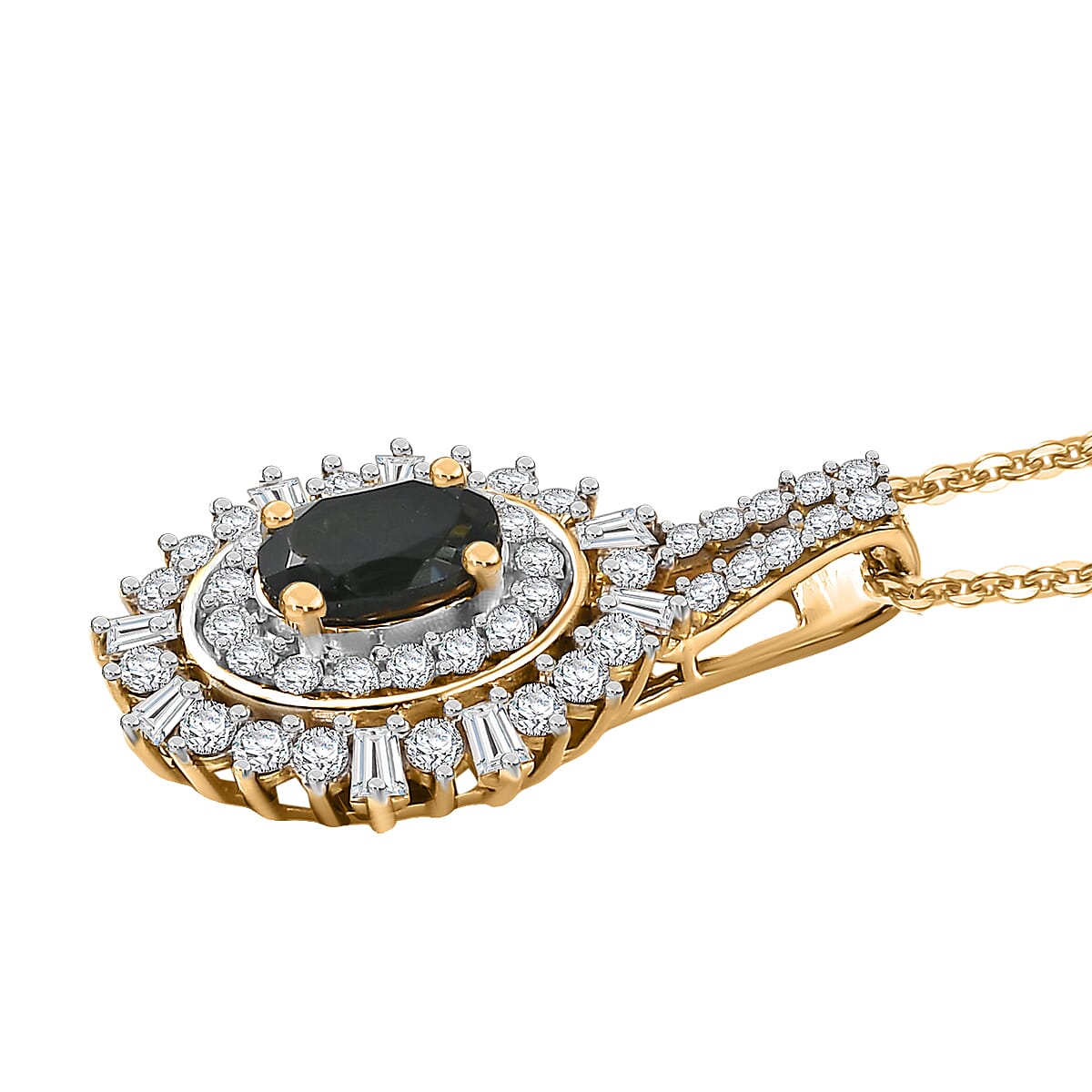 D'Joy AAA Monte Belo Indicolite and Moissanite 1.30 ctw Starburst Majesty Pendant Necklace in 18K Vermeil Yellow Gold Over Sterling Silver 20 Inches image number 3