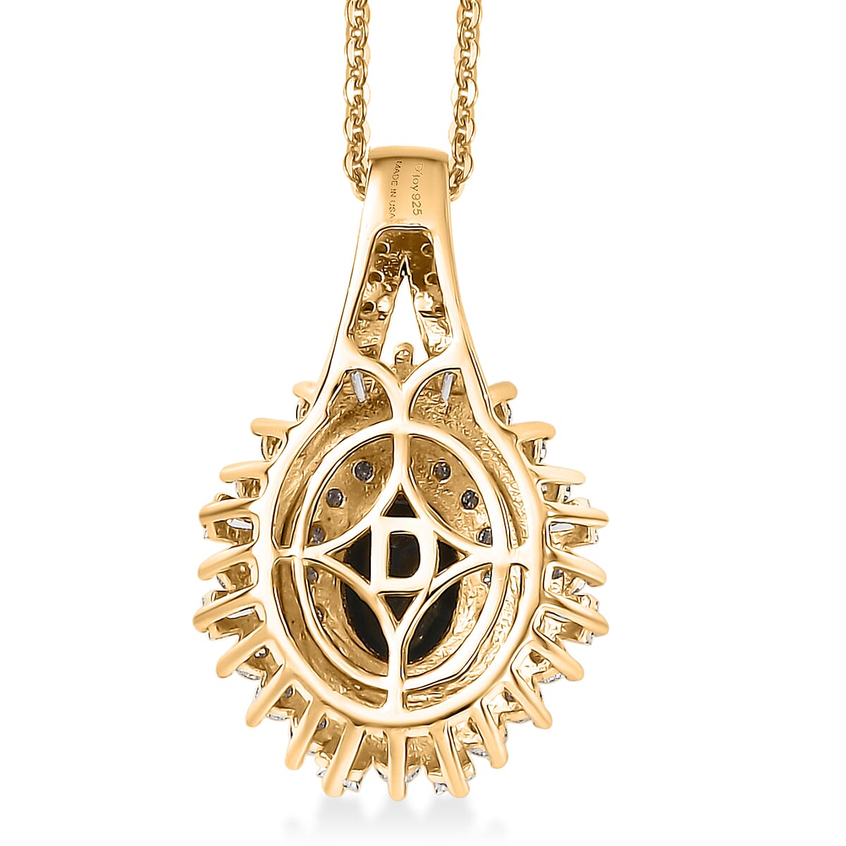 D'Joy AAA Monte Belo Indicolite and Moissanite 1.30 ctw Starburst Majesty Pendant Necklace in 18K Vermeil Yellow Gold Over Sterling Silver 20 Inches image number 4