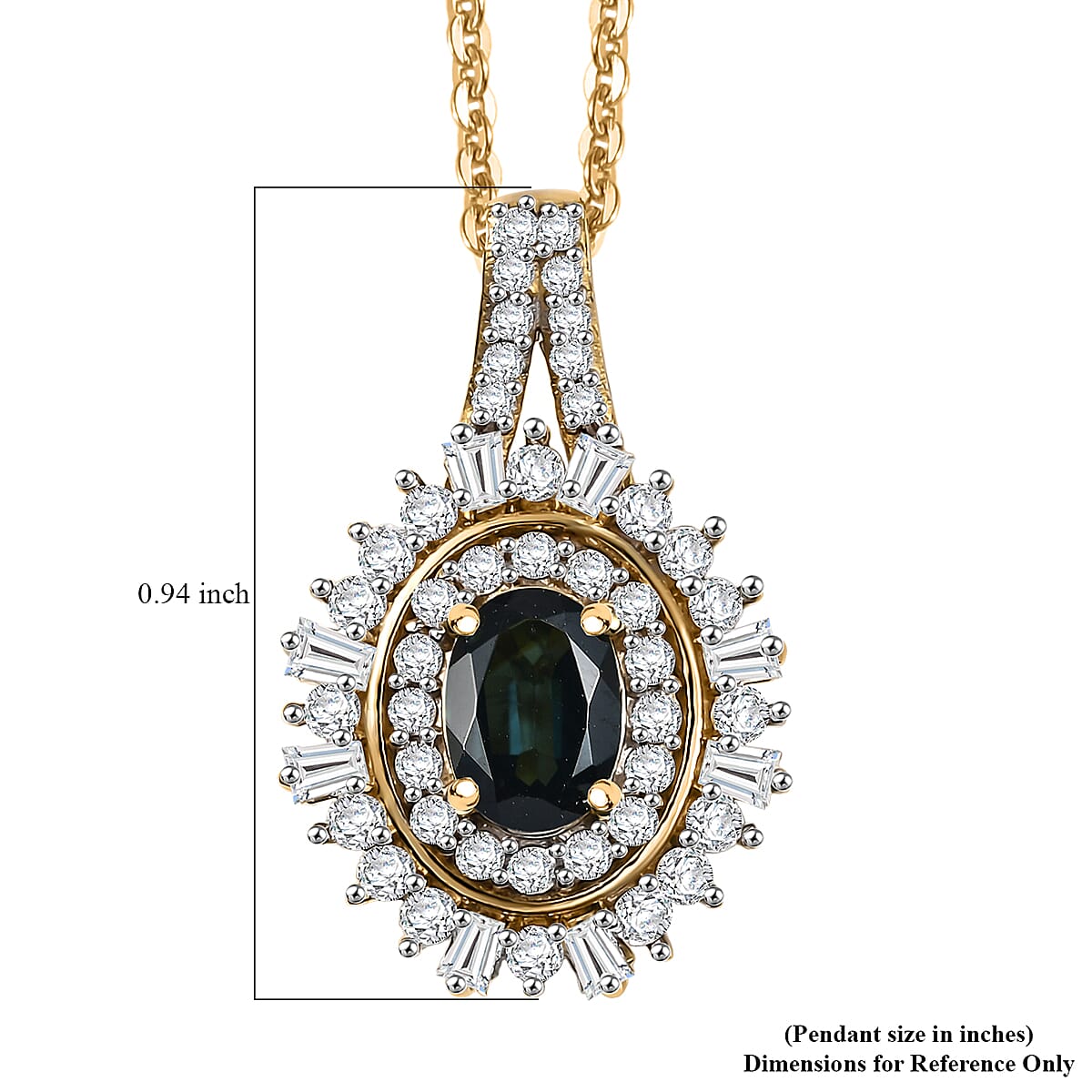 D'Joy AAA Monte Belo Indicolite and Moissanite 1.30 ctw Starburst Majesty Pendant Necklace in 18K Vermeil Yellow Gold Over Sterling Silver 20 Inches image number 6