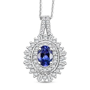 D'Joy AAA Tanzanite and Moissanite 1.50 ctw Pendant Necklace in Rhodium Over Sterling Silver 20 Inches