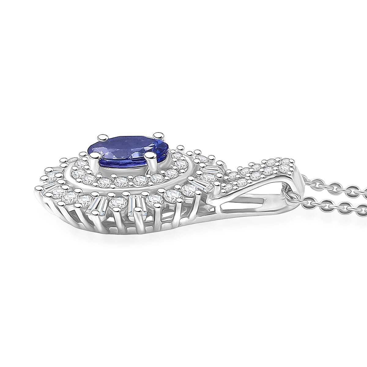 D'Joy AAA Tanzanite and Moissanite 1.50 ctw Pendant Necklace in Rhodium Over Sterling Silver 20 Inches image number 3
