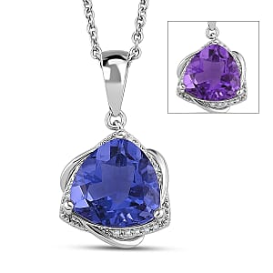 EverTrue Color Change Fluorite (IR) and Moissanite 7.60 ctw Pendant in Platinum Bond with Stainless Steel Necklace (20 Inches)