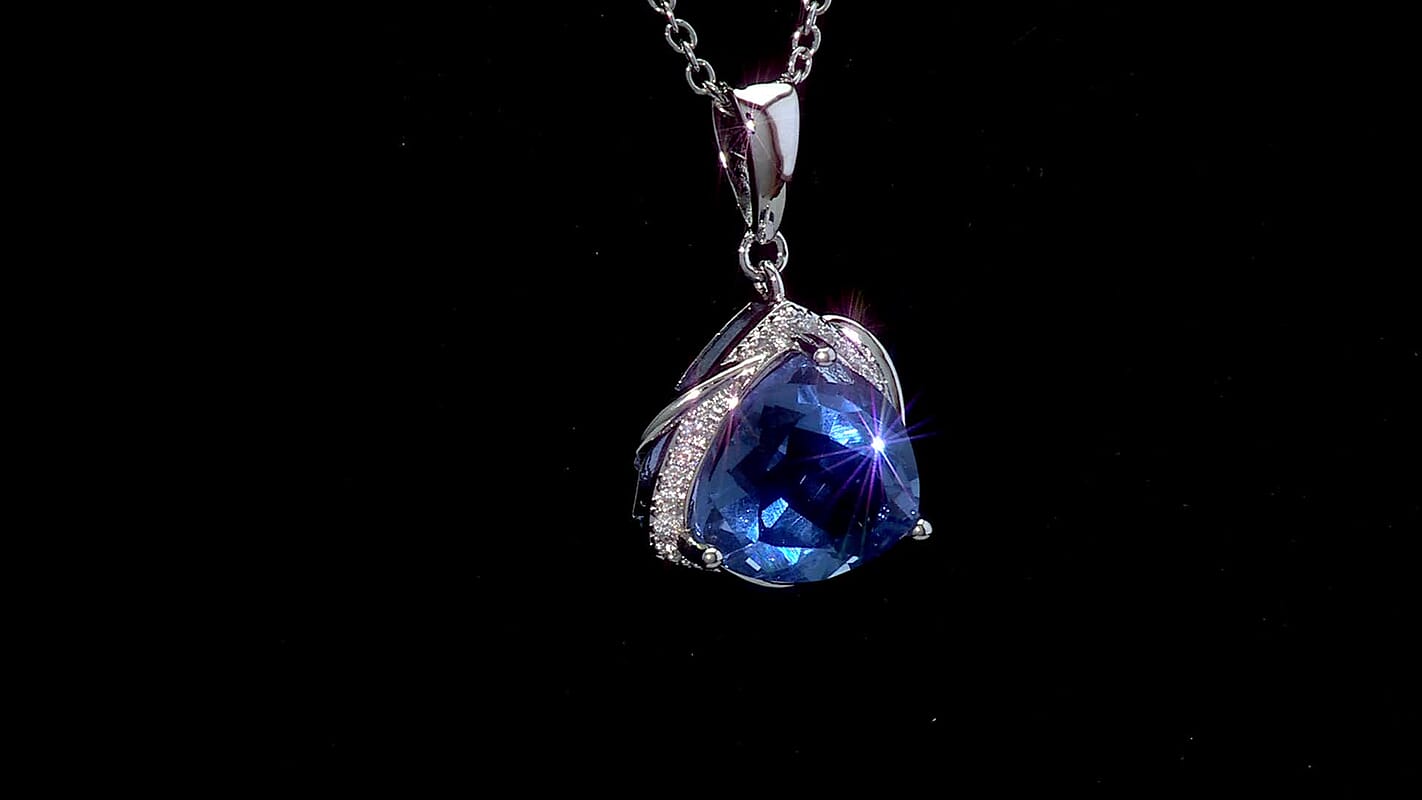 EverTrue Color Change Fluorite (IR) and Moissanite 7.60 ctw Pendant in Platinum Bond with Stainless Steel Necklace (20 Inches)