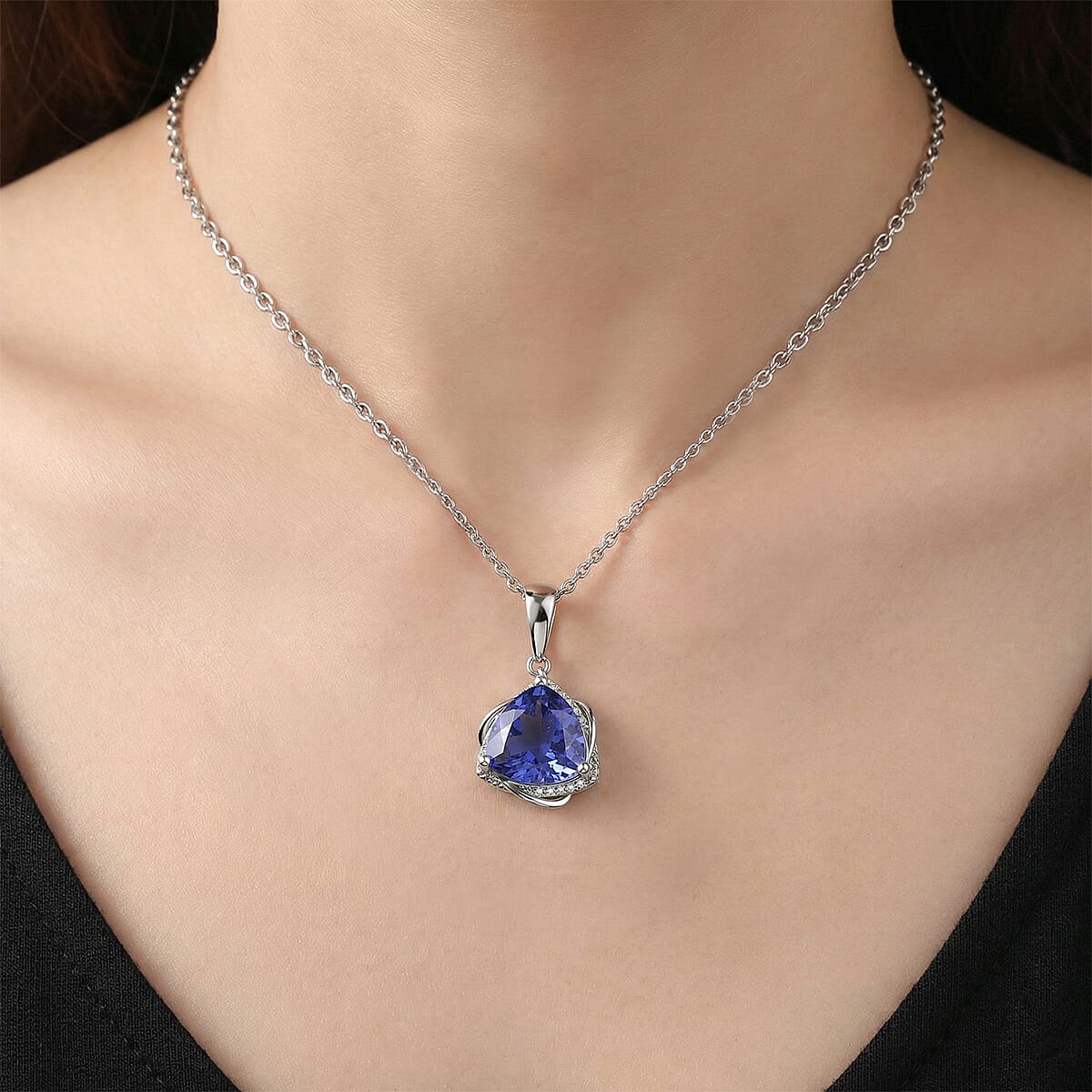 EverTrue Color Change Fluorite (IR) and Moissanite 7.60 ctw Pendant in Platinum Bond with Stainless Steel Necklace (20 Inches) image number 2