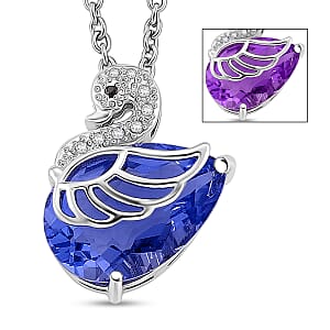 EverTrue Color Change Fluorite (IR) and Multi Gemstone 7.10 ctw Pendant in Platinum Bond with Stainless Steel Necklace (20 Inches)