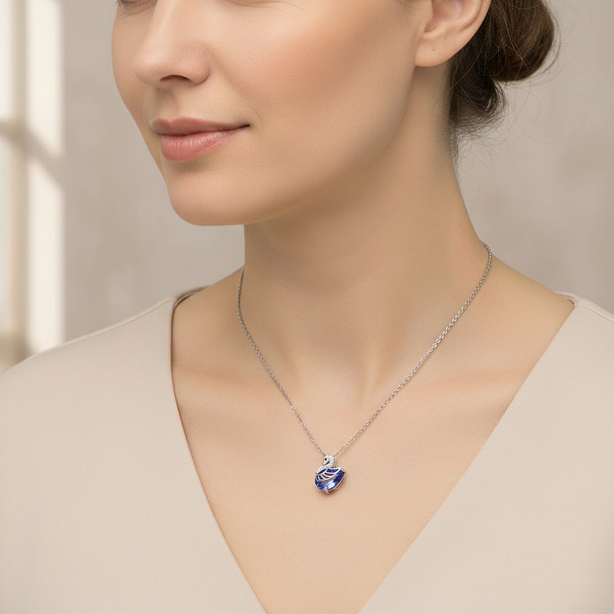 EverTrue Color Change Fluorite (IR) and Multi Gemstone 7.10 ctw Pendant in Platinum Bond with Stainless Steel Necklace (20 Inches) image number 2