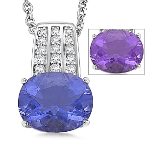 EverTrue Color Change Fluorite (IR) and Moissanite 3.20 ctw Pendant in Platinum Bond with Stainless Steel Necklace (20 Inches)