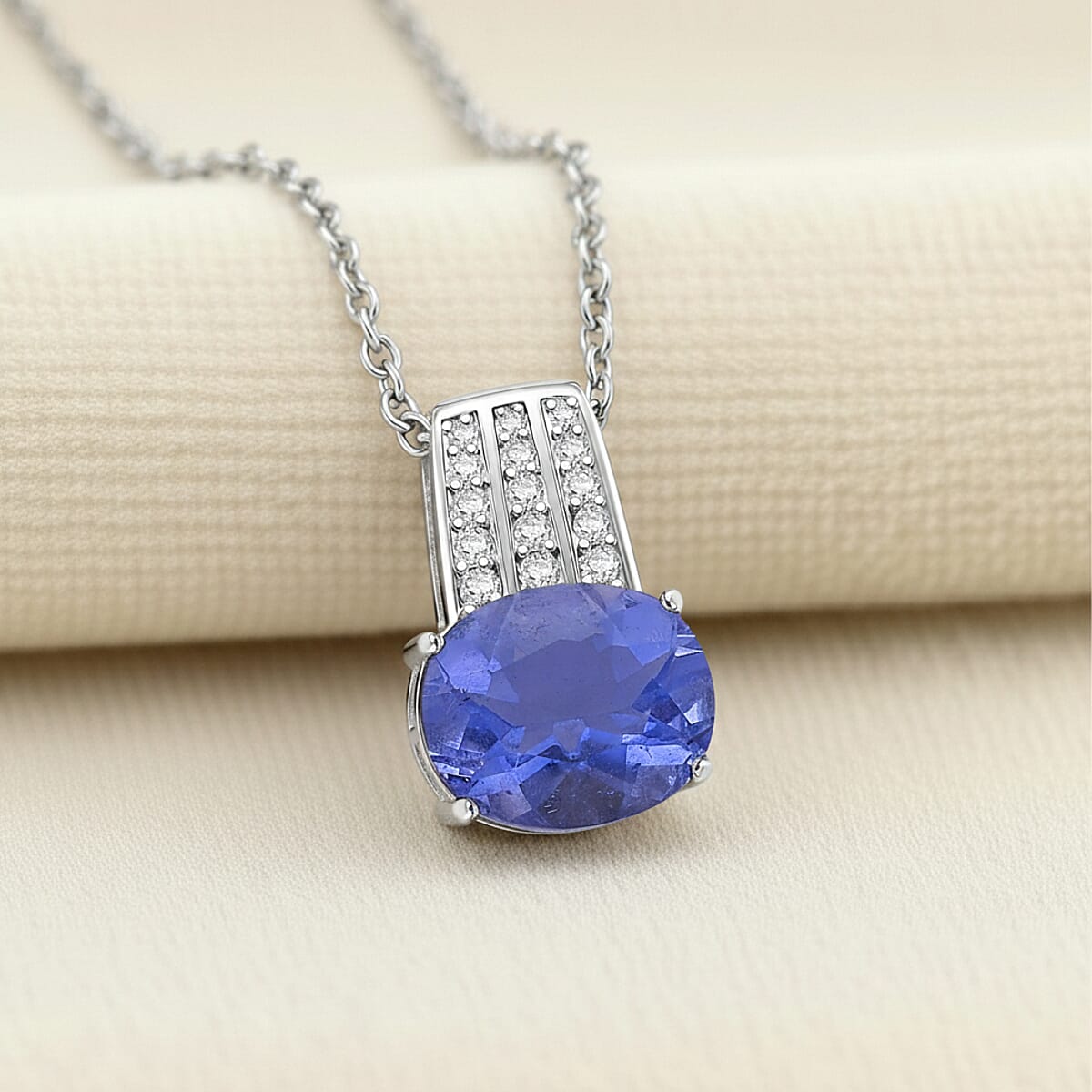 EverTrue Color Change Fluorite (IR) and Moissanite 3.20 ctw Pendant in Platinum Bond with Stainless Steel Necklace (20 Inches) image number 1