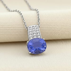 EverTrue Color Change Fluorite (IR) and Moissanite 3.20 ctw Pendant in Platinum Bond with Stainless Steel Necklace (20 Inches)