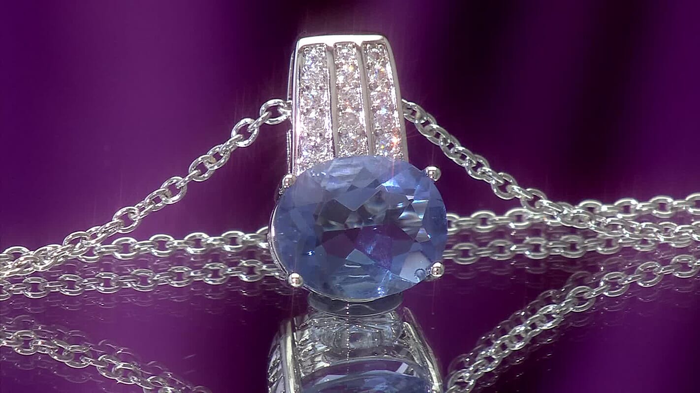 EverTrue Color Change Fluorite (IR) and Moissanite 3.20 ctw Pendant in Platinum Bond with Stainless Steel Necklace (20 Inches)