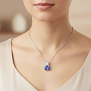 EverTrue Color Change Fluorite (IR) and Moissanite 3.20 ctw Pendant in Platinum Bond with Stainless Steel Necklace (20 Inches)