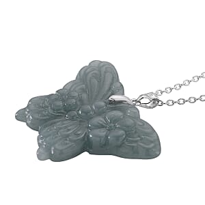 Natural Olmec Jadeite 35.00 ctw Carved Butterfly Pendant Necklace in Rhodium Over Sterling Silver (20 Inches)