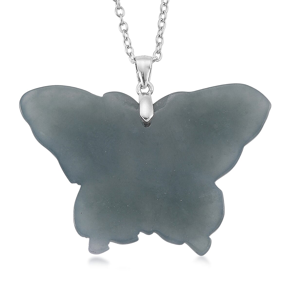 Natural Olmec Jadeite 35.00 ctw Carved Butterfly Pendant Necklace in Rhodium Over Sterling Silver (20 Inches) image number 2