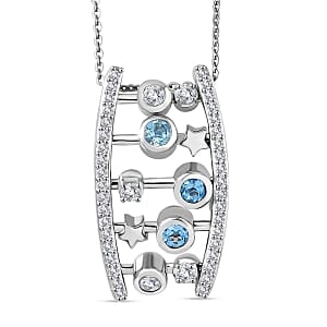 GP Swiss Blue Topaz and White Zircon 1.45 ctw Pendant Necklace (20 Inches) in Rhodium Over Sterling Silver
