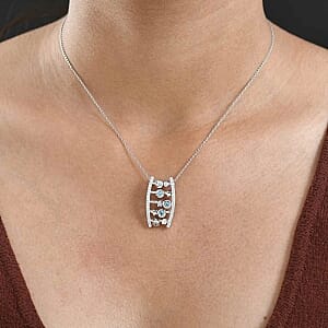 GP Swiss Blue Topaz and White Zircon 1.45 ctw Pendant Necklace (20 Inches) in Rhodium Over Sterling Silver