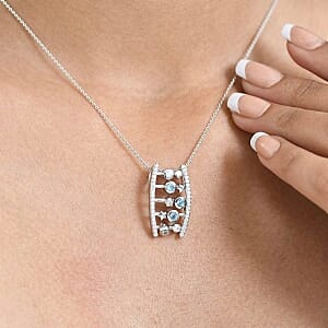 GP Swiss Blue Topaz and White Zircon 1.45 ctw Pendant Necklace (20 Inches) in Rhodium Over Sterling Silver