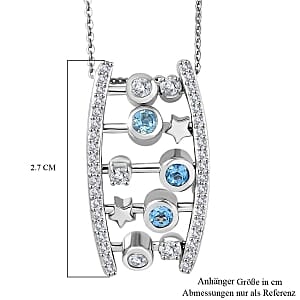 GP Swiss Blue Topaz and White Zircon 1.45 ctw Pendant Necklace (20 Inches) in Rhodium Over Sterling Silver