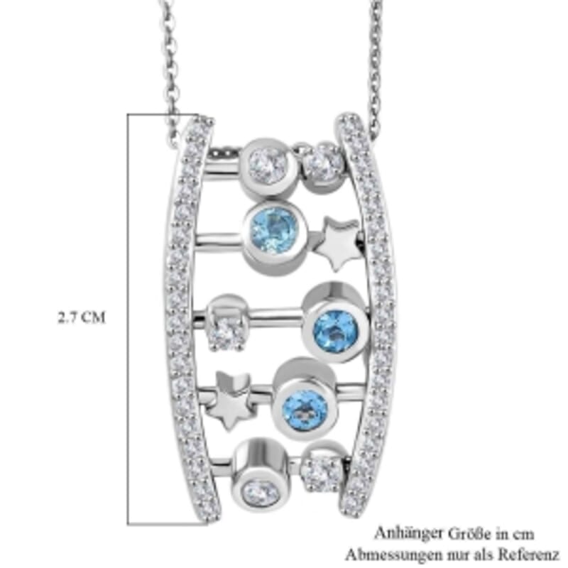 GP Swiss Blue Topaz and White Zircon 1.45 ctw Pendant Necklace (20 Inches) in Rhodium Over Sterling Silver