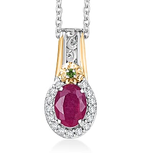 EverTrue Niassa Ruby and Multi Gemsotne 1.70 ctw Pendant in 18K YG Plated and Platinum Bond with Stainless Steel Necklace 20 Inches