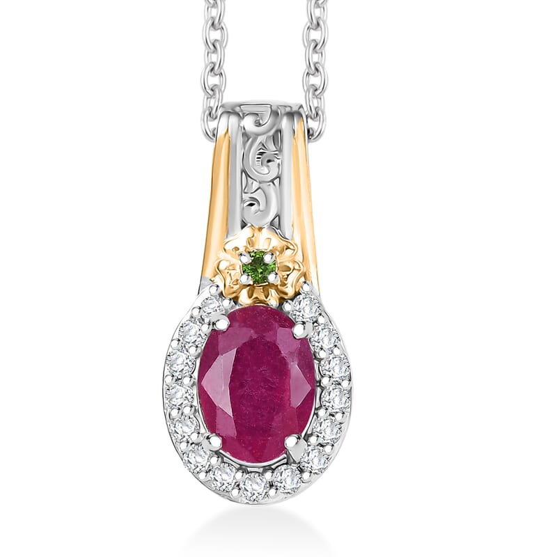 EverTrue Niassa Ruby and Multi Gemsotne 1.70 ctw Pendant in 18K YG Plated and Platinum Bond with Stainless Steel Necklace 20 Inches