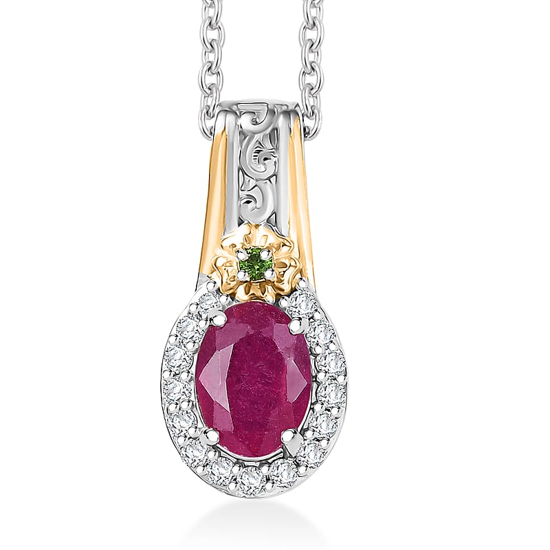 EverTrue Niassa Ruby and Multi Gemsotne 1.70 ctw Pendant in 18K YG Plated and Platinum Bond with Stainless Steel Necklace 20 Inches
