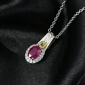 EverTrue Niassa Ruby and Multi Gemsotne 1.70 ctw Pendant in 18K YG Plated and Platinum Bond with Stainless Steel Necklace 20 Inches