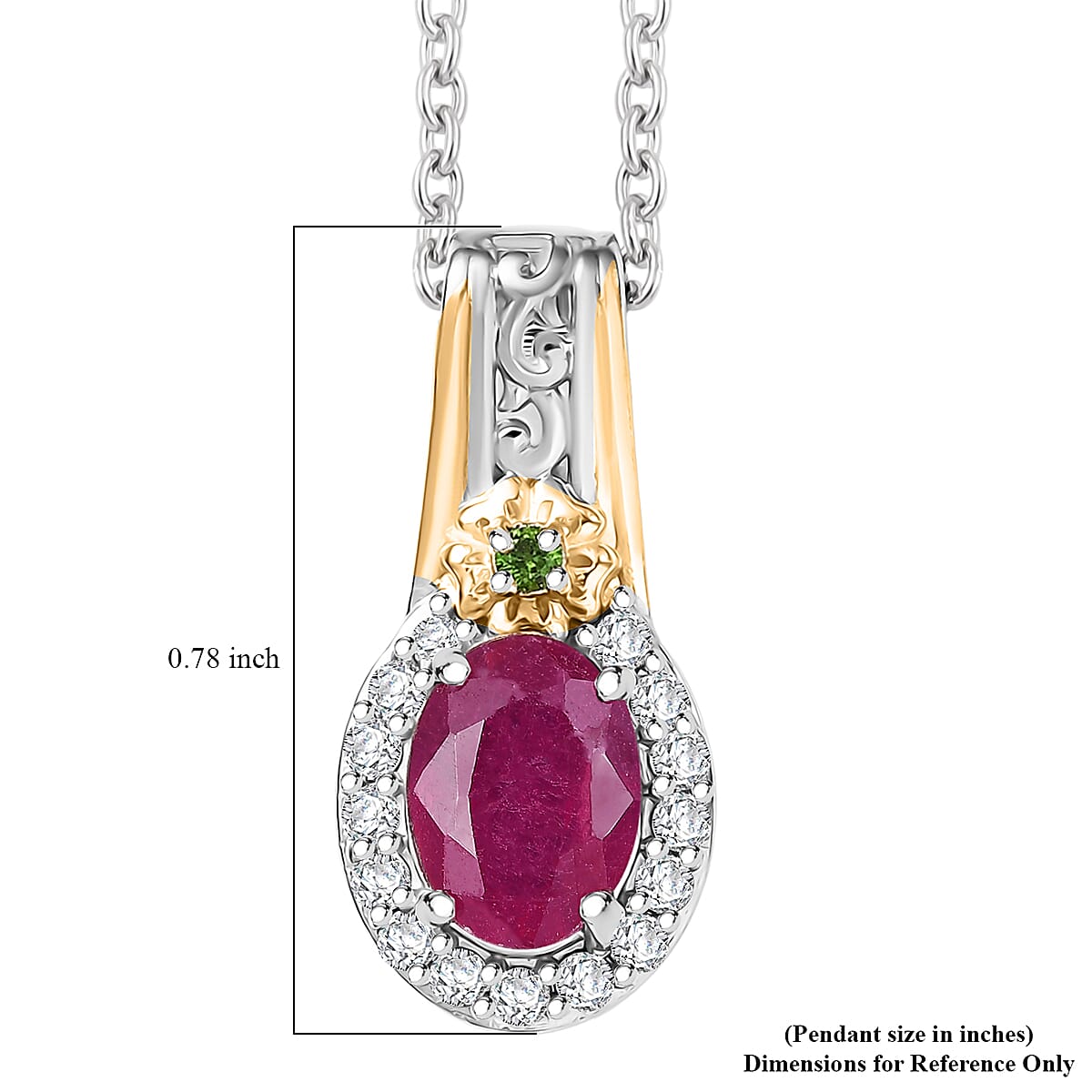 EverTrue Niassa Ruby and Multi Gemsotne 1.70 ctw Pendant in 18K YG Plated and Platinum Bond with Stainless Steel Necklace 20 Inches image number 5