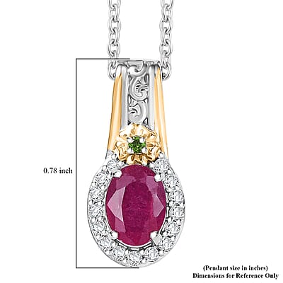 EverTrue Niassa Ruby and Multi Gemsotne 1.70 ctw Pendant in 18K YG Plated and Platinum Bond with Stainless Steel Necklace 20 Inches