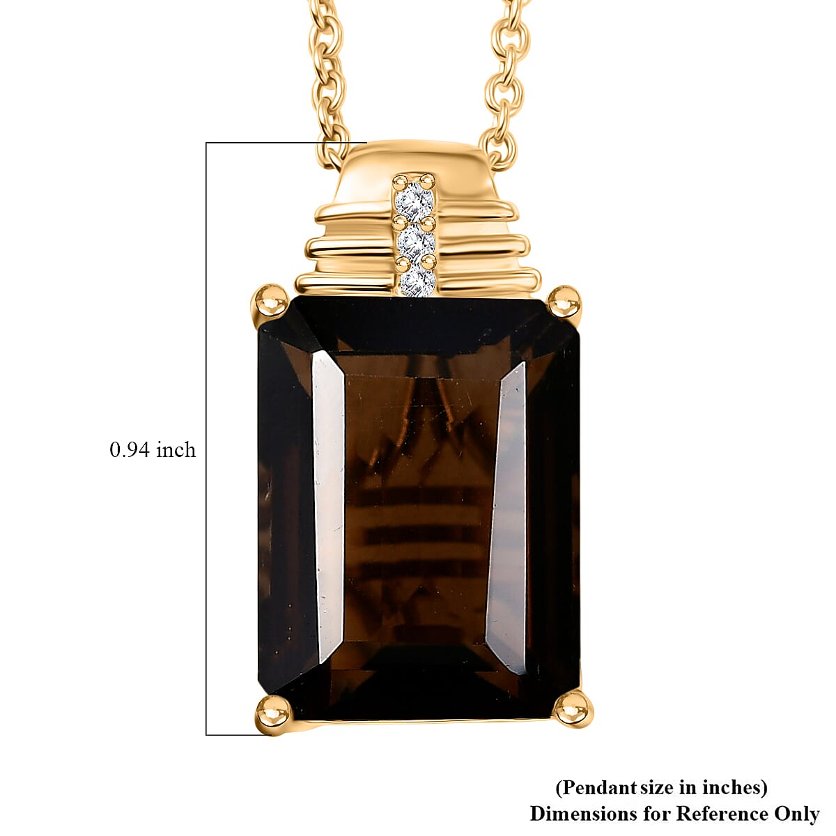 EverTrue Smoky Quartz and White Zircon 11.75 ctw Pendant in 18K YG Plated with ION Plated YG Stainless Steel Necklace 20 Inches image number 5