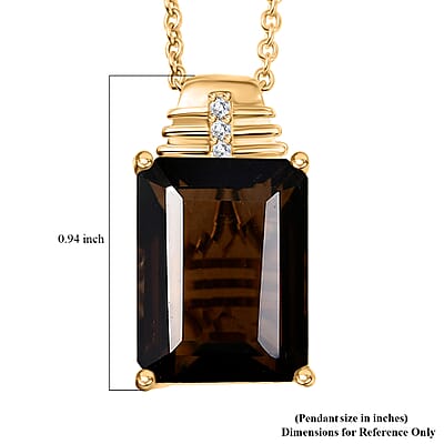 EverTrue Smoky Quartz and White Zircon 11.75 ctw Pendant in 18K YG Plated with ION Plated YG Stainless Steel Necklace 20 Inches