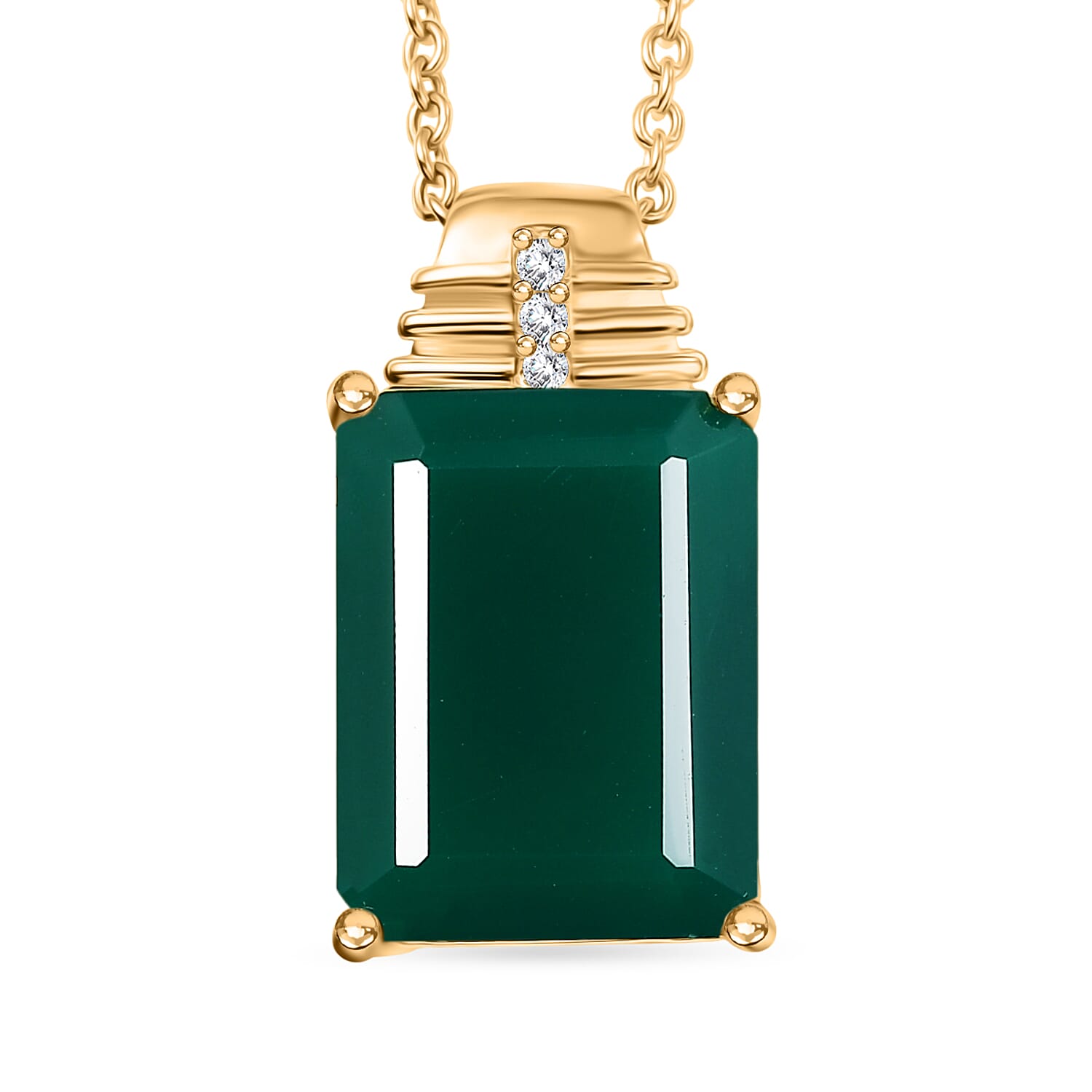 EverTrue Verde Onyx and White Zircon 10.10 ctw Pendant in 18K YG Plated with ION Plated YG Stainless Steel Necklace 20 Inches