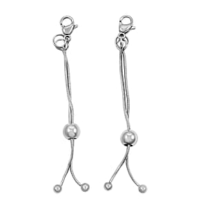 Set of 2 9mm Lobster Lock with 2 Inch Snake Extender Chain, 6mm Adjusting Beads in Rhodium Over Stainless Steel