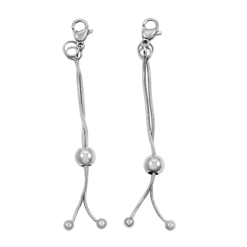Set of 2 9mm Lobster Lock with 2 Inch Snake Extender Chain, 6mm Adjusting Beads in Rhodium Over Stainless Steel