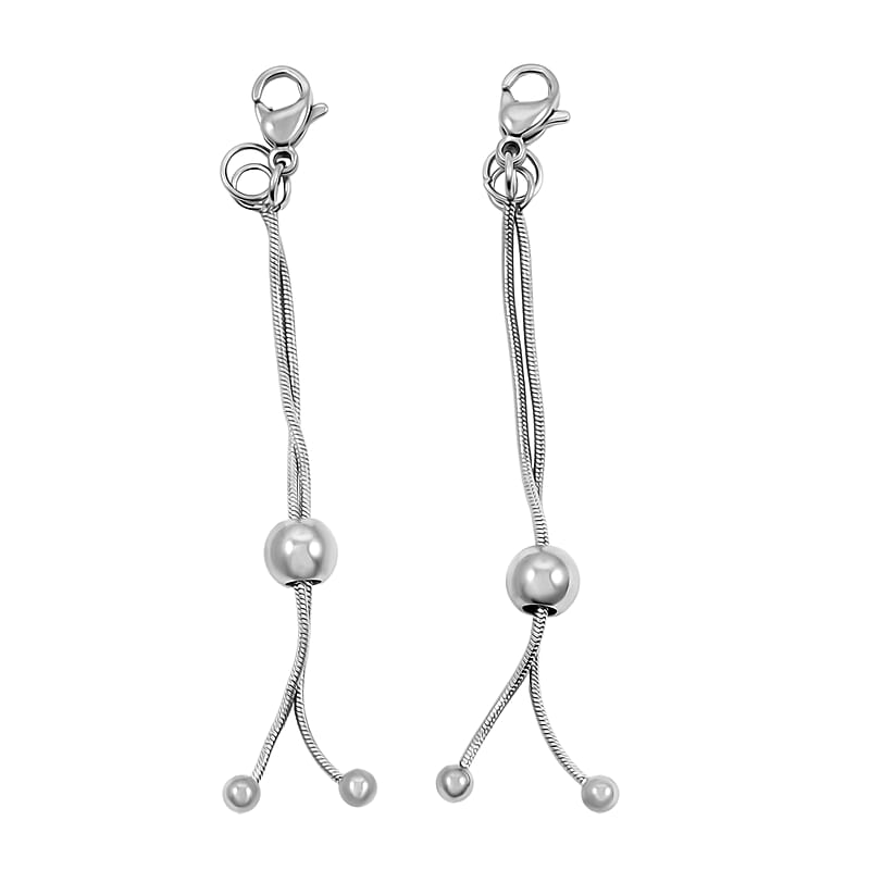 Set of 2 9mm Lobster Lock with 2 Inch Snake Extender Chain, 6mm Adjusting Beads in Rhodium Over Stainless Steel