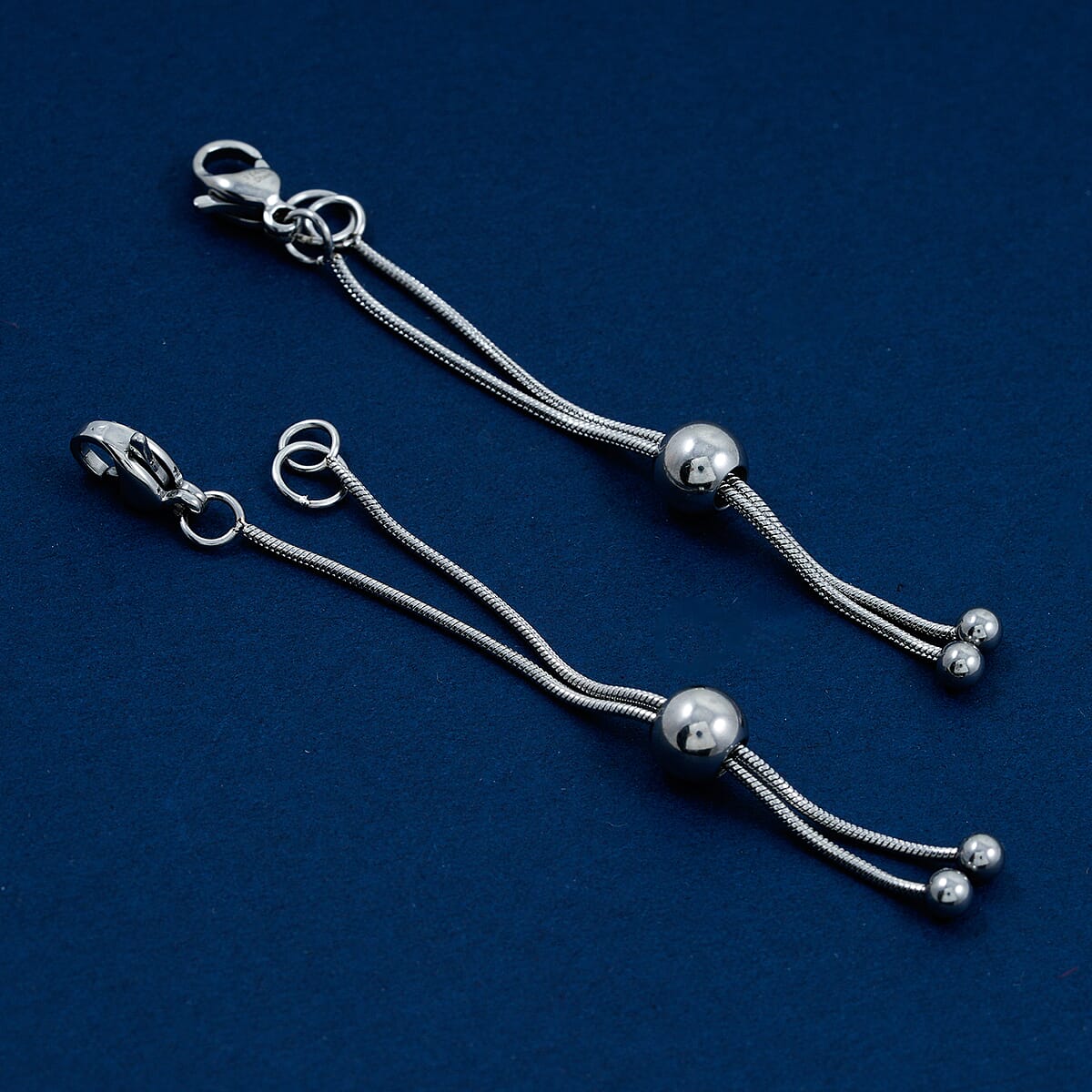 Set of 2 9mm Lobster Lock with 2 Inch Snake Extender Chain, 6mm Adjusting Beads in Rhodium Over Stainless Steel image number 1