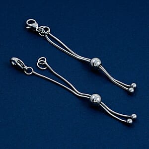 Set of 2 9mm Lobster Lock with 2 Inch Snake Extender Chain, 6mm Adjusting Beads in Rhodium Over Stainless Steel
