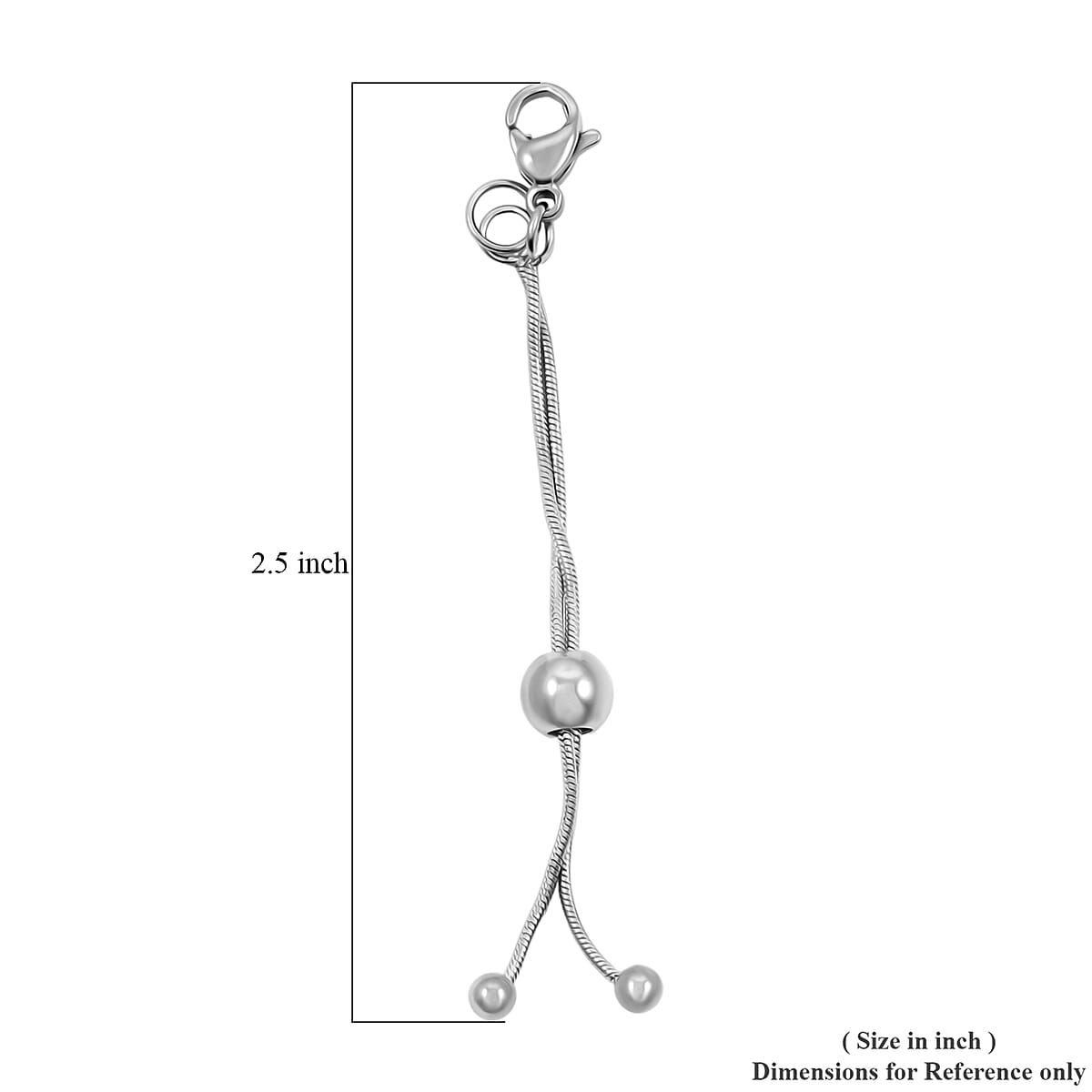 Set of 2 9mm Lobster Lock with 2 Inch Snake Extender Chain, 6mm Adjusting Beads in Rhodium Over Stainless Steel image number 3