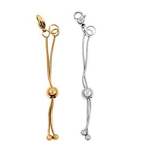 Set of 2 9mm Lobster Lock with 2 Inch Snake Extender Chain, 6mm Adjusting Beads in Rhodium Over and ION Plated YG Stainless Steel