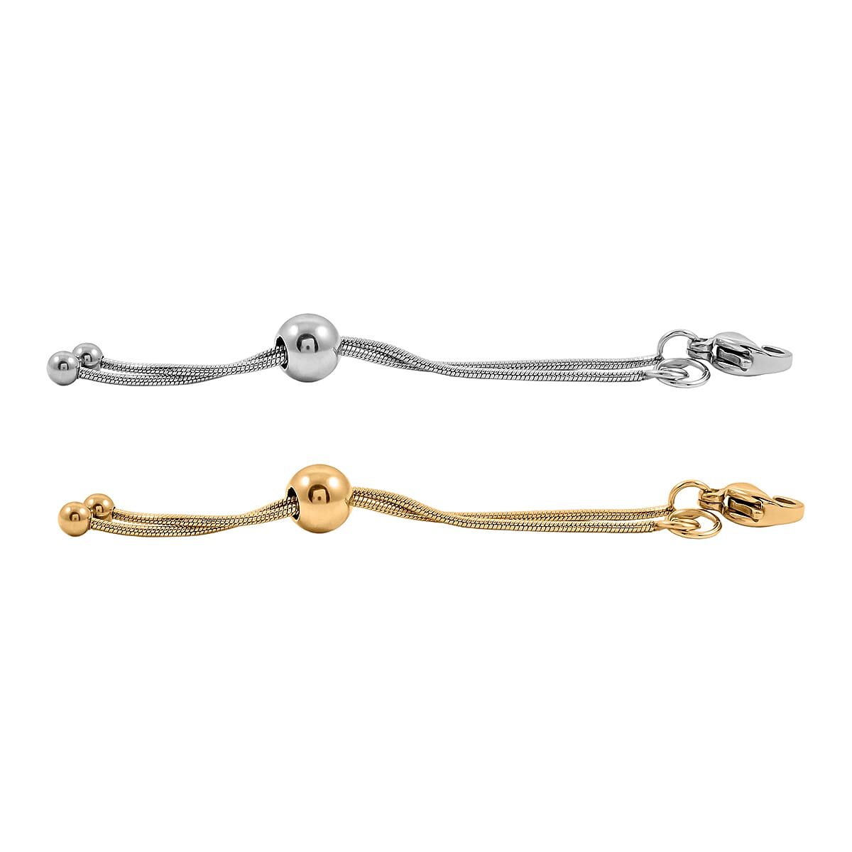 Set of 2 9mm Lobster Lock with 2 Inch Snake Extender Chain, 6mm Adjusting Beads in Rhodium Over and ION Plated YG Stainless Steel image number 2