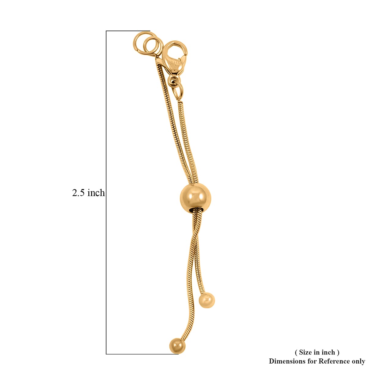 Set of 2 9mm Lobster Lock with 2 Inch Snake Extender Chain, 6mm Adjusting Beads in Rhodium Over and ION Plated YG Stainless Steel image number 3