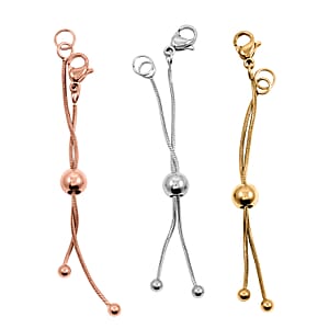 Set of 3 - 9mm Lobster Lock with Each side 2 Inch Snake Extender Chain, 6mm Adjusting Beads in ION Plated YRG and Stainless Steel