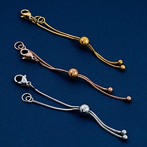 Set of 3 - 9mm Lobster Lock with Each side 2 Inch Snake Extender Chain, 6mm Adjusting Beads in ION Plated YRG and Stainless Steel