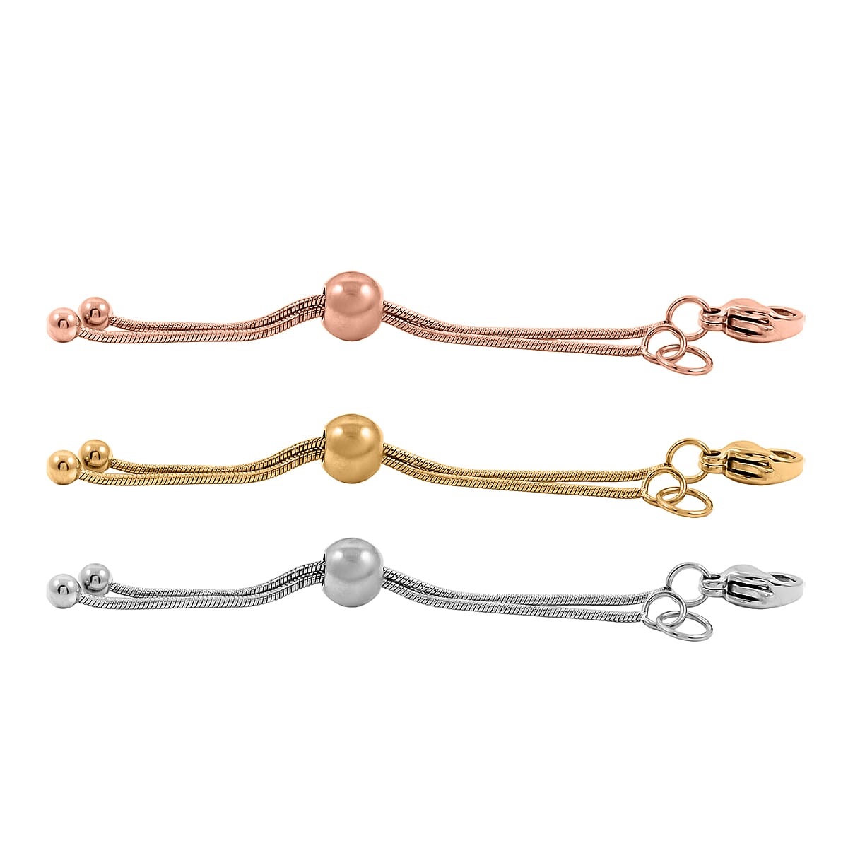 Set of 3 - 9mm Lobster Lock with Each side 2 Inch Snake Extender Chain, 6mm Adjusting Beads in ION Plated YRG and Stainless Steel image number 2