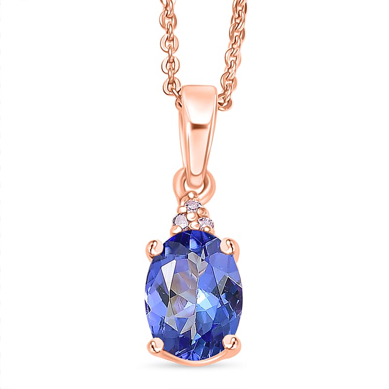 D'Joy AAA Tanzanite and Natural Pink Diamond I3 1.10 ctw Pendant Necklace in 18K Vermeil Rose Gold Over Sterling Silver 20 Inches