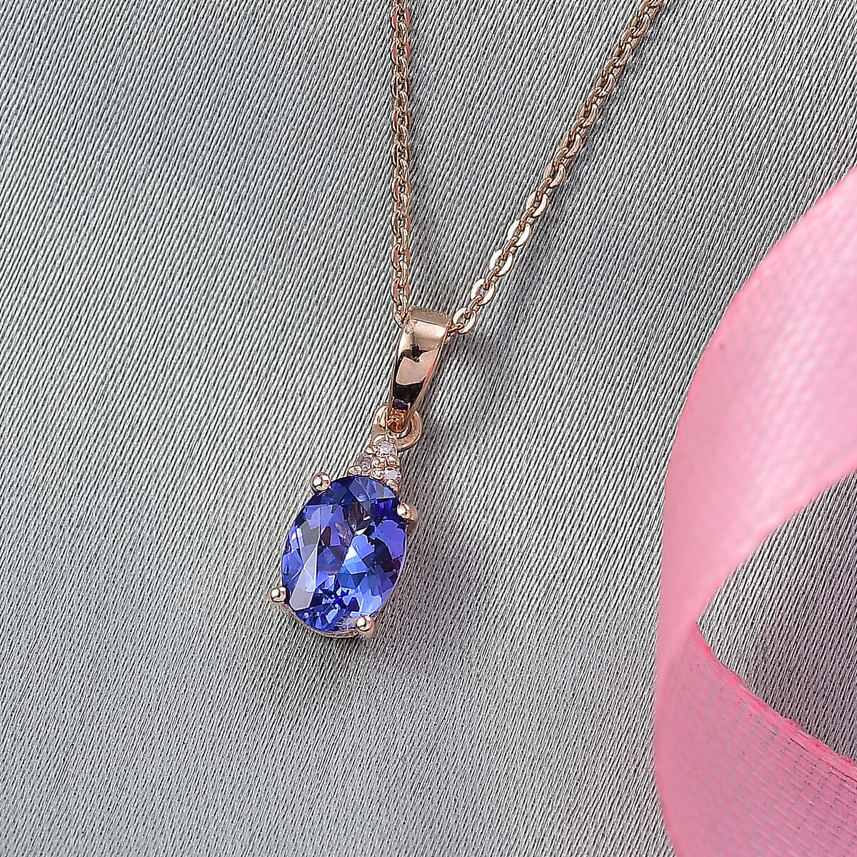 D'Joy AAA Tanzanite and Natural Pink Diamond I3 1.10 ctw Pendant Necklace in 18K Vermeil Rose Gold Over Sterling Silver 20 Inches image number 1